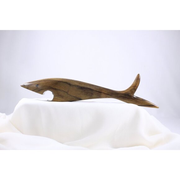 Vintage minimalist olive wood shark bottle opener, Nautical Spanish bar wares, - Picture 2 of 10